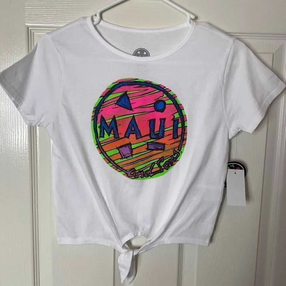Maui & Sons Big Girls Large (14) Retro Logo Tie Front T-Shirt